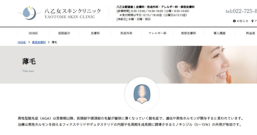 八乙女スキンクリニック公式サイトのスクリーンショット