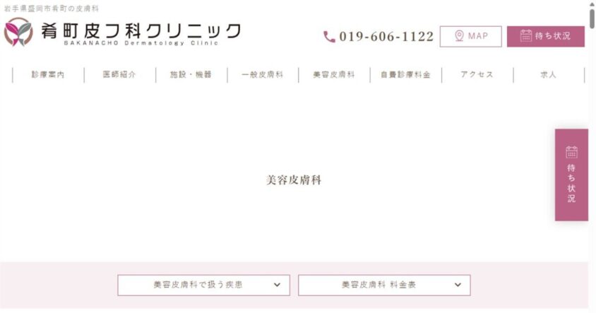 肴町皮フ科クリニック公式サイトのスクリーンショット
